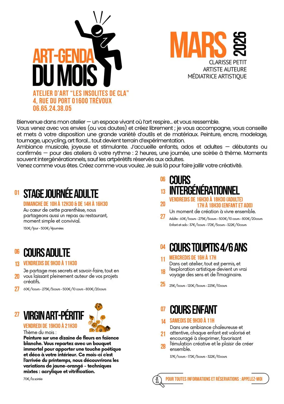 Artgenda mars 2026 agenda cours et stage insolites de cla trévoux mars 2026
