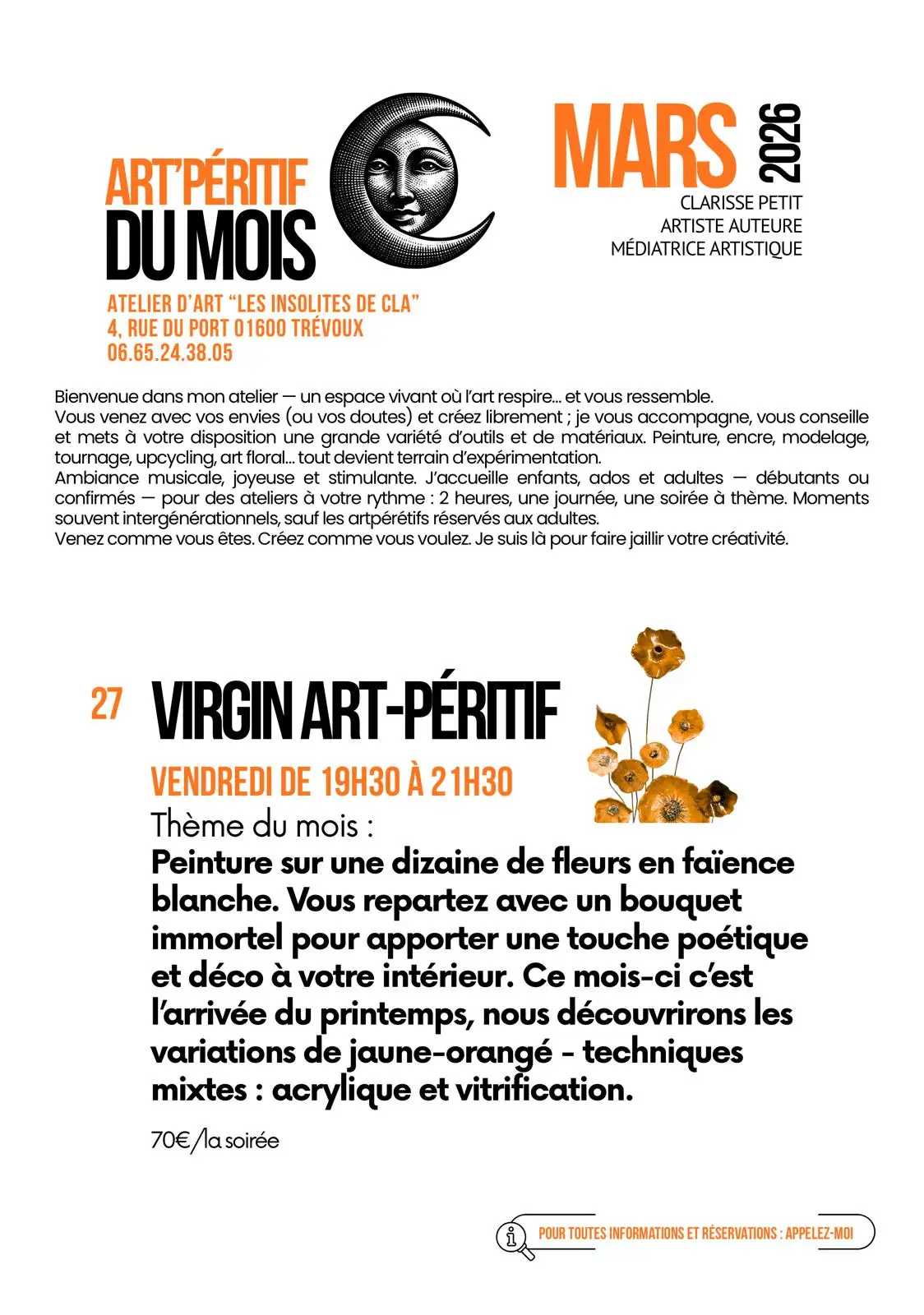 Art-péritif Mars 2026 soirée cours créatif artpéritif insolites de cla trévoux mars 2026